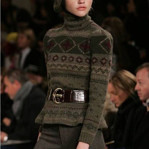 *Vintage Fall 2006 Runway Collection Brown Alligator Brass Buckle Contour Belt main image 15